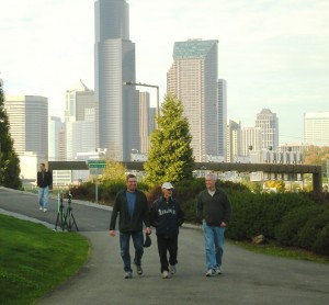 Trail users are offered not only a safe and accessible route to downtown and the Stadium District but incredible scenic views of the Seattle cityscape and Puget Sound. Photo courtesy Mountains to Sound Greenway Trust
