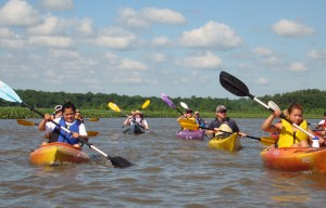 Paddlers on the upper Patuxent River during the annual Patuxent Sojourn paddle. Credit: Jane Thomas, IAN-UMES
