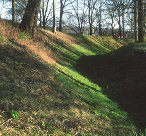 Remains of a water filled ditch Newark Earthworks. Credit: Credit: J. Hancock, The Ancient Ohio Trail