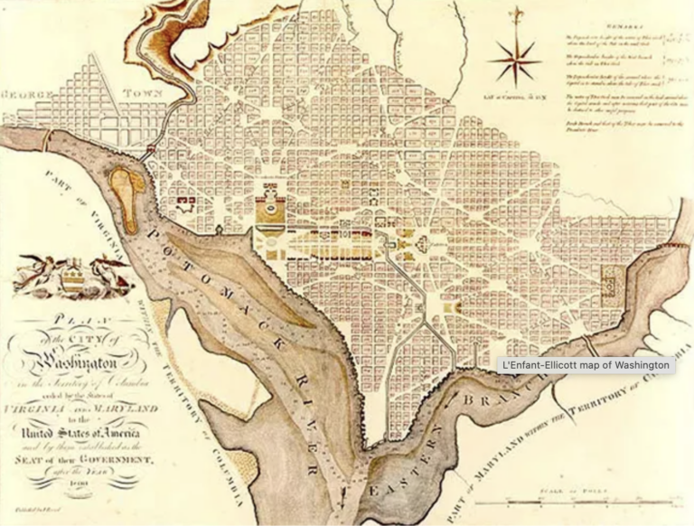 A hand-drawn map of Washington, DC from 1792.
